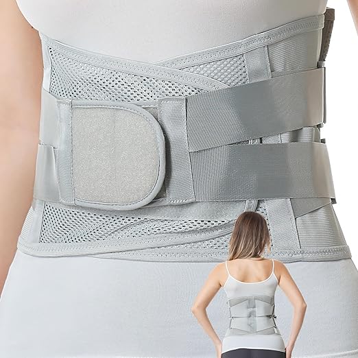 NeoTech Care Adjustable Double Pull Lumbar Brace/Lower Back Belt (Grey, Size S)