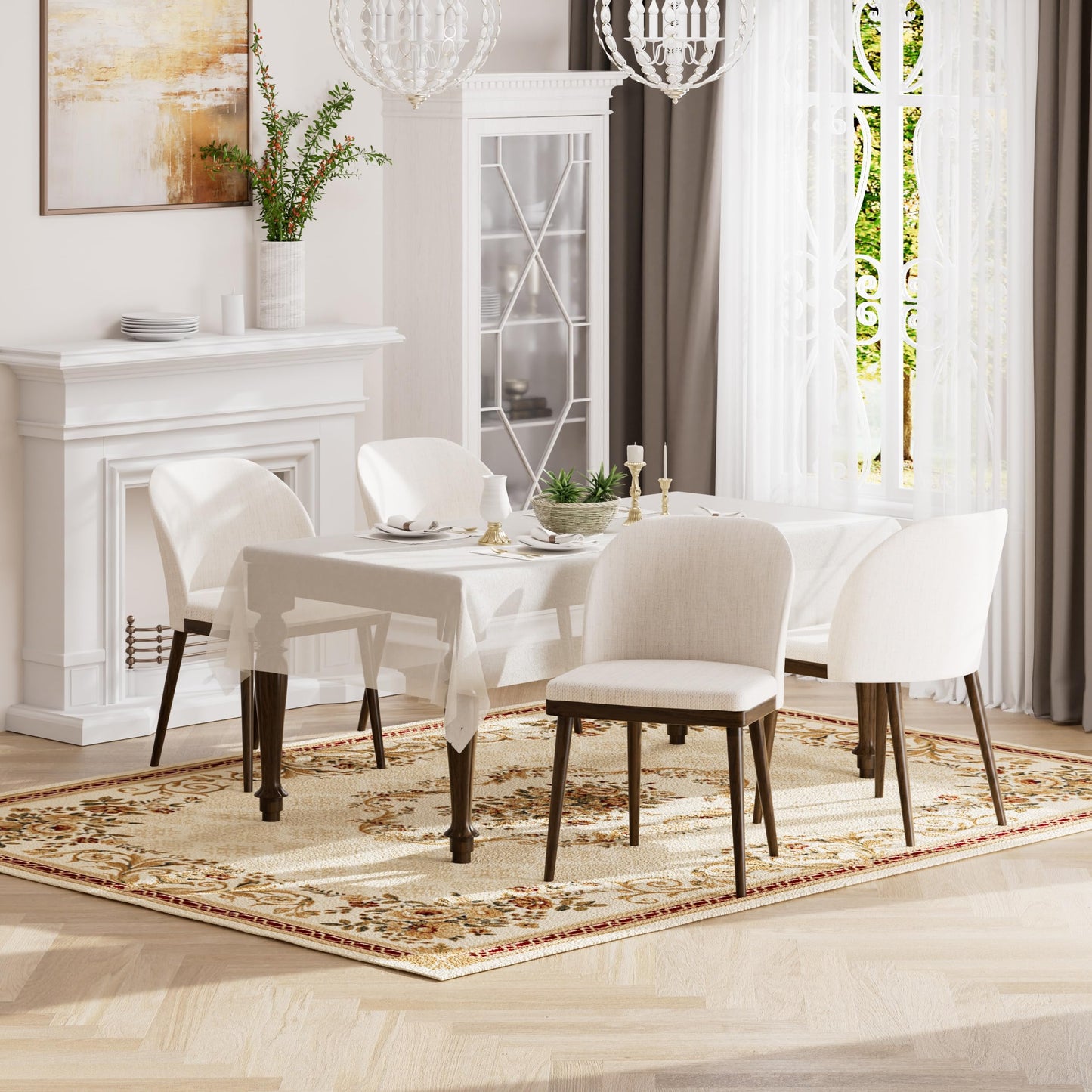 Homixis Upholstered Dining Chairs Set of 6 - Line Fabric Modern Dining Room Chairs, Mid-Back Restaurant Kitchen Chairs with Wooden Legs