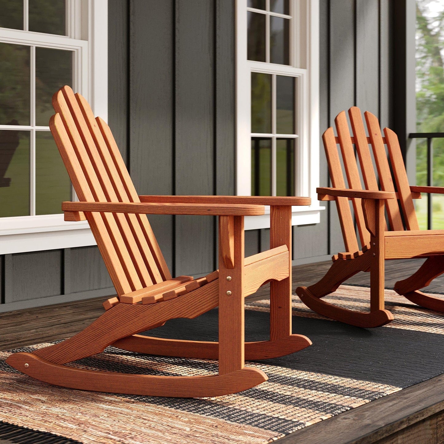 Amish Casual Outdoor Adirondack Rocking Chair in Unfinished Treated Pine Wood - Heavy Duty Rocker Amish Made in The USA