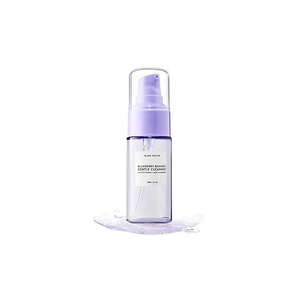 Glow Recipe Blueberry Bounce Exfoliating Face Wash, Travel Size - Foaming Facial Cleanser, Makeup Remover & Clarifying Mask Hydrating Hyaluronic Acid Gentle AHA for Sensitive Skin Vegan, 30ml