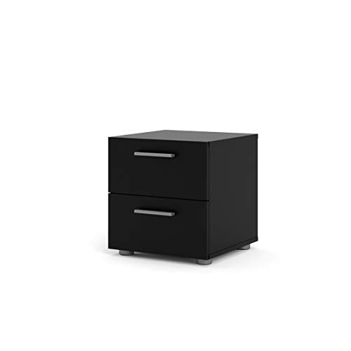 Tvilum, 2 Drawer Nightstand for Bedroom, Modern Silver Drawer Handles, Contemporary, Black