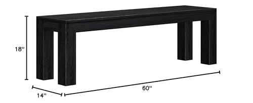 Plank+Beam 60 Inch Dining Bench for Dining Room, Bench for 72 Inch Table Kitchen Dining Seat, Wooden Outdoor Bench, Solid Wood Entryway Bench, Black Wirebrush