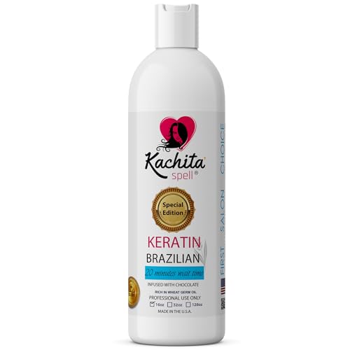 Kachita Spell New Brazilian Keratin Hair Treatment Chocolate LONG Lasting Keratin Treatment with Argan Oil Straightening Smoothing Professional Results All Hair Types Made in USA 16 floz