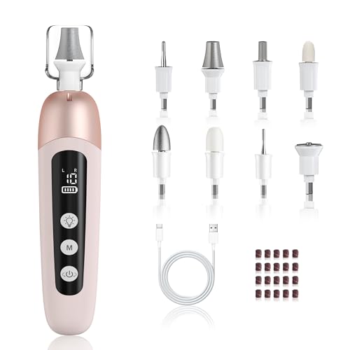 Electric Nail Drill Cordless Nail File Professional Manicure Pedicure Kit, 9 in 1 Hand Foot Rechargeable Care Tool, 10 Speeds Electric Nail File Grinder for Thick Toenail Trim Polish Pink