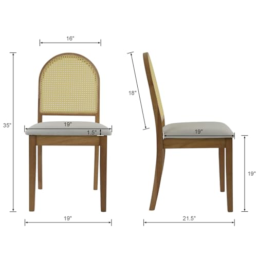 Kmax Farmhouse Rattan Dining Chairs Set of 4 Velvet Upholstered Dining Room Chairs with Cane Back for Kitchen, Brown Wood Frame
