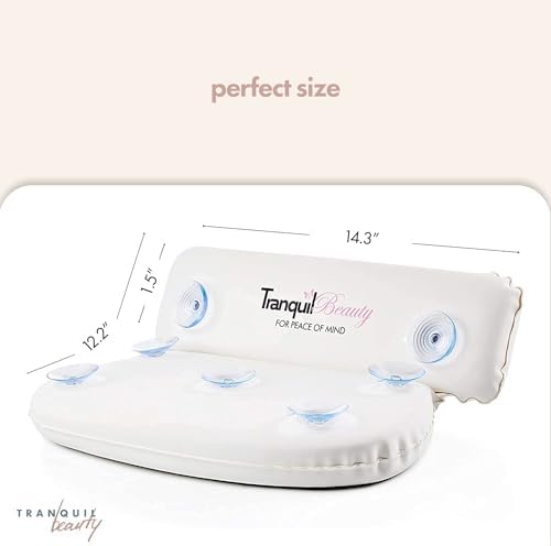 TranquilBeauty Bath Pillow, White, PVC, Pain Relief, 7 Suction Cups - Ergonomic Head & Back Support, Luxury Spa Experience, Waterproof Design, Ideal for Elderly & Children