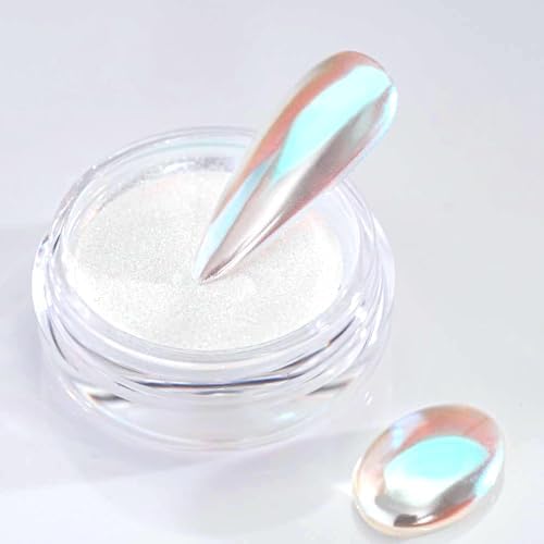 Pretty Diva Unicorn Chrome Nail Powder - Aurora Iridescent Effect Chrome Powders, Magic Moonlight Blue Mirror Finish Mermaid Chrome Powder for Nails Manicure Pigment
