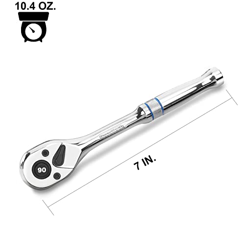 DURATECH 3/8-Inch Drive Ratchet, 90-Tooth Quick-Release Ratchet Wrench | Reversible, Cr-V Made, 4° Swing, Full Polished, Professional Socket Wrench for Men Women Stocking Stuffers for Men Women - size: 3/8"(Polished)