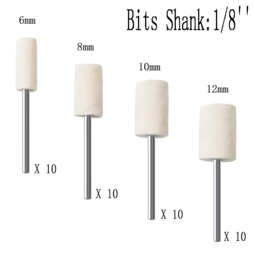 40 Pcs Cylinder Shape Wool Polishing Bits - 1/8'' Shank Wool Felt Buffing Polishing Kits for Dremel Rotary Tools (6mm/8mm/10mm/12mm) - style: 40 Pc Cylinder Shape Wool Polishing Bits