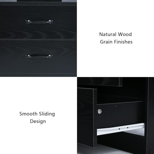 Nightstand with Charging Station, Night Stand with LED Lights, Modern Led End Table, Nightstands Set of 2, Night Stand with 2 Drawers, Bed Side Table with Storage for Living Room, Bedroom (2, Black)