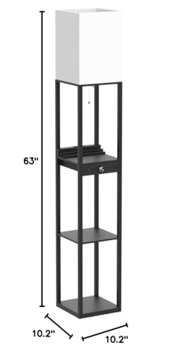Assemer Shelf Floor Lamps for Living Room,Tall Standing Lamp with Shelves and Drawer,2 USB Charging Ports & 2 Power Outlet,Bright 3CCT LED Bulb Included - Black