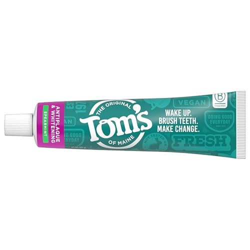 Tom’s of Maine Antiplaque and Whitening Fluoride Free Toothpaste, Spearmint, 4.5 Oz