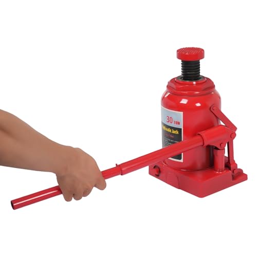 30 tons / 66138.6 lbs Lifting Automotive Welded Hydraulic Bottle Jack, Hydraulic Stubby Low Profile Welded Bottle Jack for Repair Vehicle, Pickup, Truck, w/Manual Handle, Red, - color: 30 Ton