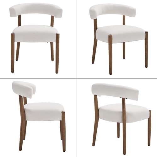 Janoray Dining Chairs Set of 4,Mid Century Modern Living Room Chairs with Unique Curved Open Back Comfy Upholstered Side Chair for Kitchen/Restaurant/Reception,Linen Beige