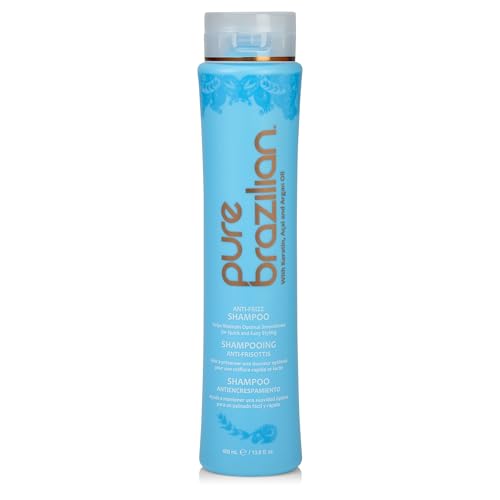 Pure Brazilian Anti-Frizz Daily Shampoo, Salt-Free, Color Safe, with Keratin, Argan Oil & Acai for Prolonged Treatment & Smooth Hair, 13.5 Oz