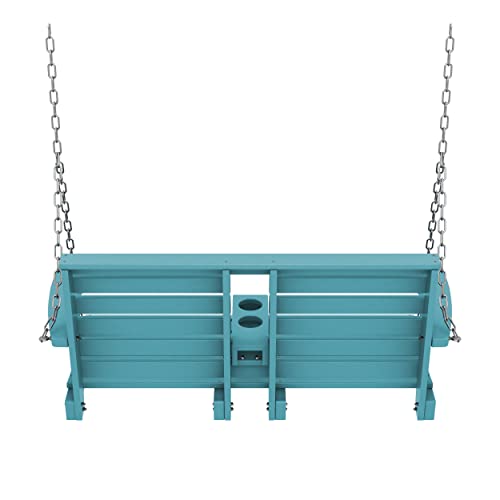 KINGYES Outdoor Hanging Porch Swing, 2 Seat Patio Swing Chair with Cup Holders, Waterproof Swing Chair Bench for Courtyard & Garden, 660LBS Weight Capacity, Aruba Blue