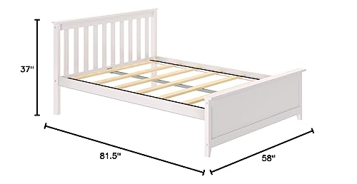 Max & Lily Full Size Bed Frame with Slatted Headboard, Solid Wood Platform Bed for Kids, No Box Spring Needed, Easy Assembly, White