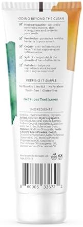SuperTeeth Prebiotic Mineral Toothpaste for Adults & Kids with Hydroxyapatite | Fights Cavities & Plaque Buildup | Breath Freshener | Fluoride Free & SLS Free | Remineralizes Teeth | USA-Made | Mint