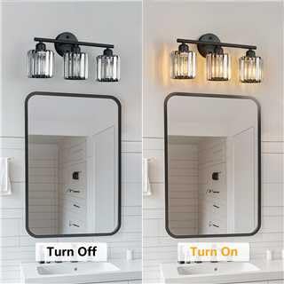 FDPBY Modern 3 Light Crystal Vanity Light, Black Vertical Bathroom Light Fixture Over Mirror for Dressing Table Sink, Compatible with Dimmable Bulbs (Bulbs Not Included)