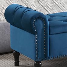 HOMYKA Velvet Storage Bench 67 Inch Upholstered Tufted Ottoman Bench with Arms Large Storage Space King Size End of Bed Bench for Bedroom Living Room Entryway Navy Blue