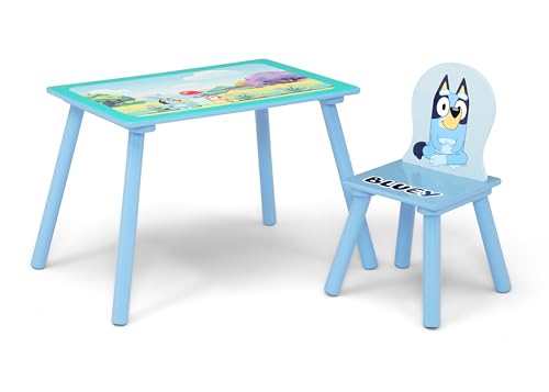 Delta Children - Bluey 4-Piece Toddler Room-in-a-Box Set – Includes Sleep and Play Toddler Bed, Table, 1 Chair and Fabric Toy Box, Blue
