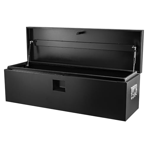 Industrial Steel Truck Tool Box w/Gas-Shock Lid, Pry-Resistant Security & Weatherproofing Toolbox Organizer Chest Fits Pickup, Truck Bed, RV, Trailer - color: Black, size: 15X15X48 inch