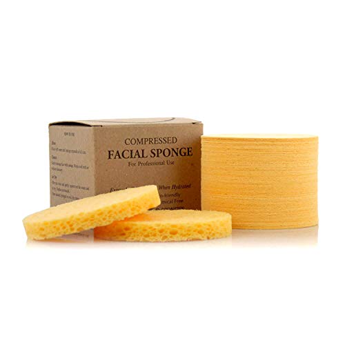 Appearus Natural Cellulose Facial Sponges – 50 Pack (Compressed) – Professional Spa Facial Sponge Pads for Cleansing, Exfoliating, Makeup Removal – Natural Yellow – Gentle on Sensitive Skin