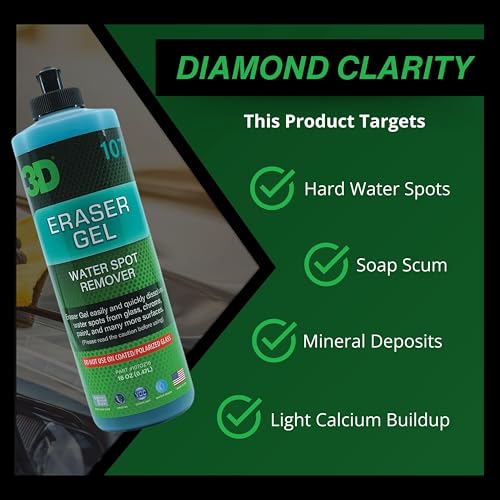 3D Eraser Gel Water Spot Remover – Acidic Gel Formula for Hard Water Spots & Mineral Deposits – Safe for Paint, Glass, Chrome, Plastic & Metal - 16 oz