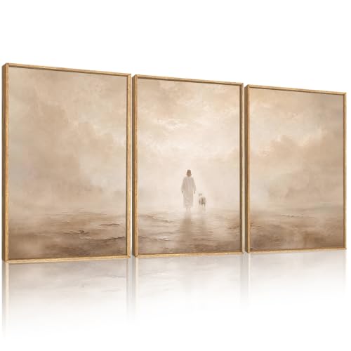 Christian Jesus and Lost Lamb Framed Canvas Wall Art