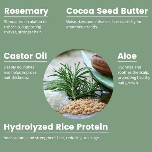 Pure Rosemary Natural Shampoo Bar - Volumizing, Strengthening, Thickening Solid Hair Growth Soap, Made in USA with Rice Protein, Caffeine, Castor Oil, and Ginger, Organic for Women, Men