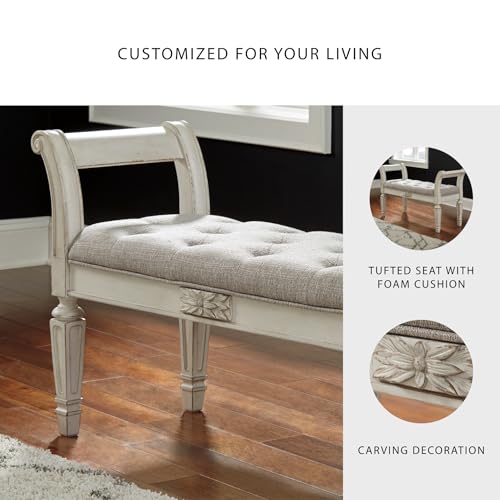 Signature Design by Ashley Realyn French Country Upholstered Tufted Accent Bench, Antique White