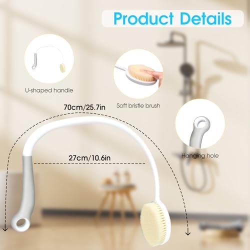 Long Handle Body Scrubber, Back Scrubber for Shower, Natural Bristle Body Brush for Exfoliating Use Wet or Dry - U Shape