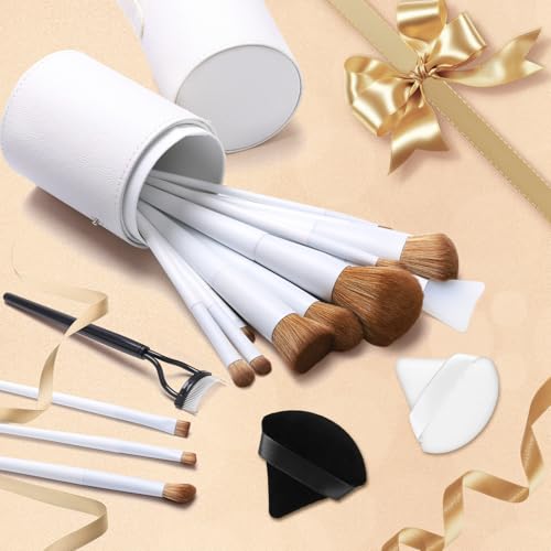 Makeup Brushes With Case 20PCs Professional Makeup Brush Set, Foundation Powder Eyeshadow Brush Set Eyebrow Concealer Contour Travel Brushes Kit with Holder & 2 Powder Puff-White