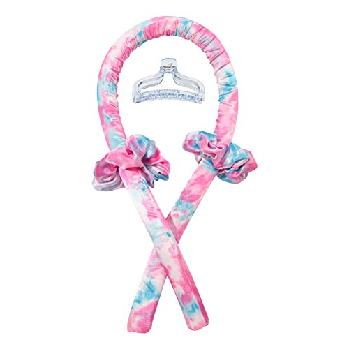 Heatless Curling Rod Headband No Heat Silk Ribbon Curling Rod Hair Roller Curls with Hair Claw Clip Lazy Natural Soft Wave DIY Hair Rollers Styling Tool for Sleep in Overnight (fen-lan)