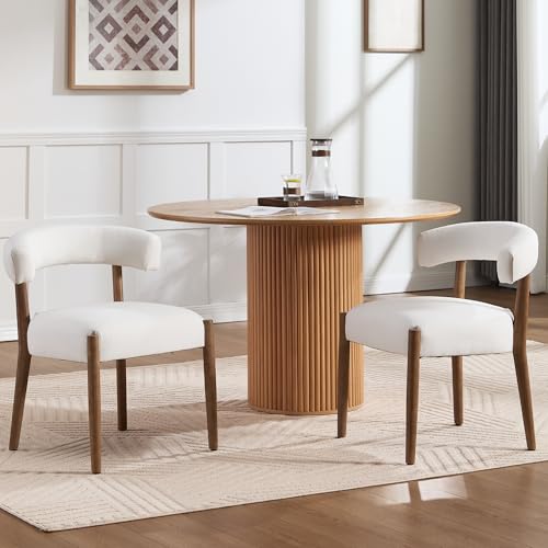 Janoray Dining Chairs Set of 4,Mid Century Modern Living Room Chairs with Unique Curved Open Back Comfy Upholstered Side Chair for Kitchen/Restaurant/Reception,Linen Beige