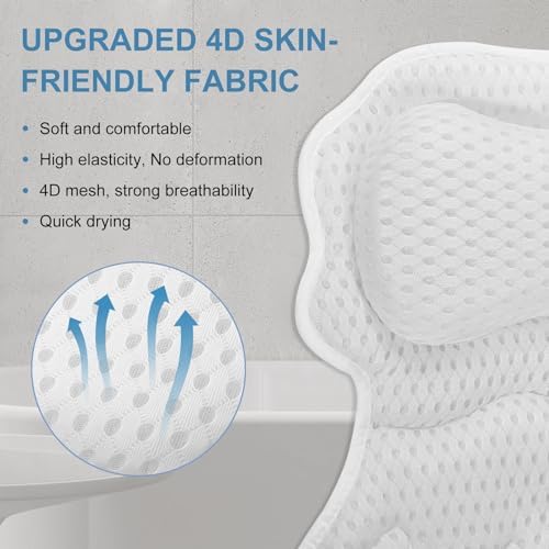 SetSail Bath Pillow, Relaxing Bath Pillows for Tub Neck and Back Support Soft 4D Breathable Air Mesh Ergonomic Bathtub Pillow with 6 Strong Suction Cups and Hook Luxury Bathroom Accessories,White