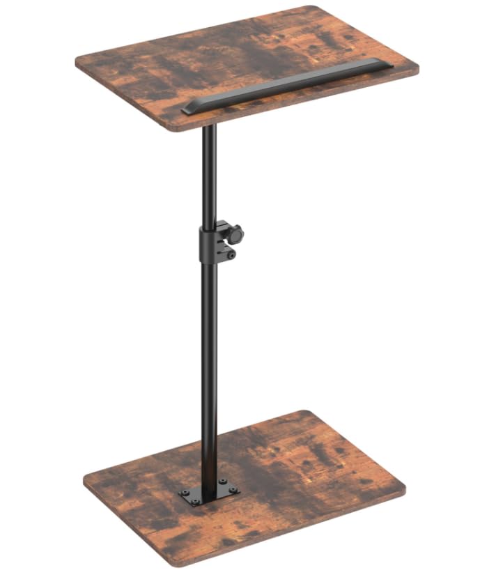 MAHANCRIS TV Tray Table, Sofa Armrest Tray Table for Couch, 360° Swivel Height Adjustable End Table, Snack Side Table with Phone and Tablet Slot, Rustic Brown ETRB4501