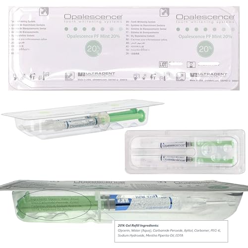 Opalescence 20% Gel Syringes Teeth Whitening - Refill Kit (8 Syringes) Carbamide Peroxide, Fluoride. Made by Ultradent, in Mint Flavor. Tooth Whitening - 5196-4