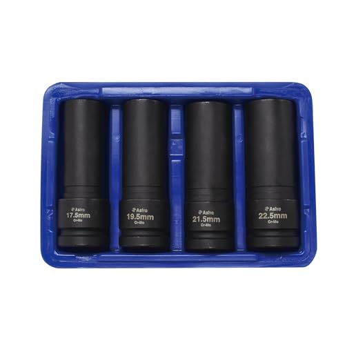 Astro Tools 78204 4-Piece 1/2" Drive 1/2 Size Thin Wall Lug Nut Socket Set - 17.5-22.5mm