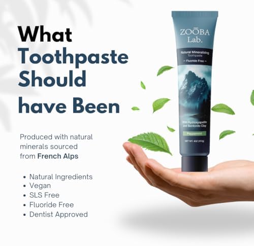 Natural Fluoride Free Toothpaste with Hydroxyapatite Remineralizing Whitening Bentonite Clay, Vegan - Sensitive Teeth - Doctor Recommended for Healthy Adults & Kids, Non-Toxic