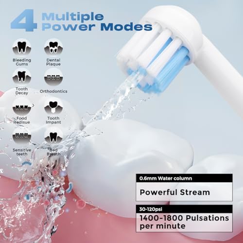 Water Dental Flosser Brush for Cleaning for Home Travel - 300ML Portable and Rechargeable IPX7 - Water Dental Flosser Teeth Pick - 4 Modes Cordless Oral Irrigator Waterproof