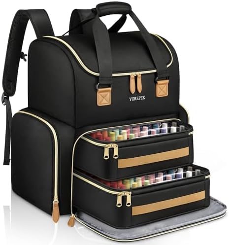 YOREPEK Extra Large Nail Polish Organizer Case Backpack Holds 96 to 100+ Bottles(15ml/0.5 fl.oz) UV Nail Lamp,Nail Organizers and Storage with 2 Removable Pouches Fits Nail Stuff,Gift for Manicurist