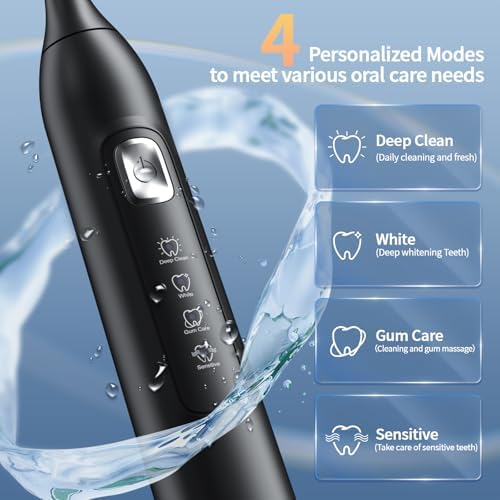 Electric Toothbrush for Adults, 42000 VPM Sonic Toothbrush with 6 Brush Heads, 4 Cleaning Modes,120-Day Battery Life, IPX7 Waterproof Rechargeable Toothbrushes with 2 Mins Smart Timer for Home, Travel