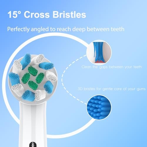 Replacement Heads Compatible with Oral B Braun Pro 100, 500, 1000, Vitality, Smart, Genius, Cross Bristles for Deeper Plaque Removal, Pack of 12 Electric Toothbrush Heads Refills, White