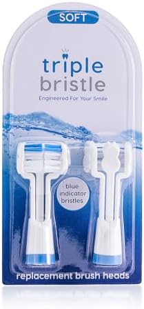 Triple Bristle Replacement Brush Head Refills | Innovative 3 Head Design | Compatible with Triple Bristle Brand Sonic Toothbrush | Color Changing Indicator Bristles | 2 Pack (Blue)