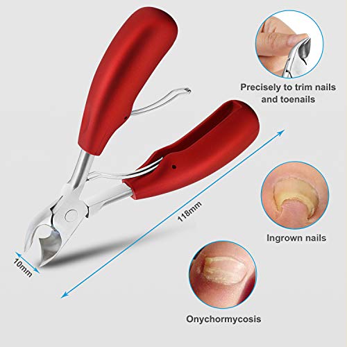 Thick Toenail Clippers, Podiatrist Toe Nail Clippers for Ingrown & Thick & Men & Seniors Toenail and Nail Surgical Grade Stainless Steel Toenail Trimmer Nipper (Red)