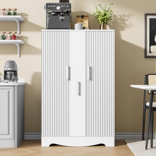 47“ White Kitchen Pantry Cabinet with 3 Doors