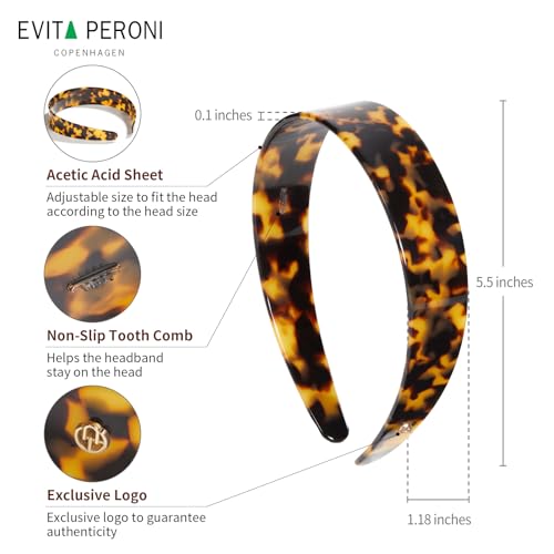 EVITA PERONI Wide Headbands for Women with Teeth Acetate Resin Hair Bands for Women's Hair No Headache Headband No Slip Hairbands-Tortoise
