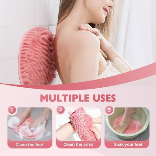 Silicone Shower Foot Scrubber Mat, 2025 Upgraded Shower Foot & Back Scrubber Massage Pad, Foot Back Cleaning Pad Wall Mounted Suction Cups Bath Wash Pad for Women Men (Blue)