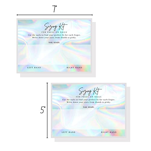Press On Nail Sizing Card | 30 Pack | 5x7" inch Large Postcard |Press-On Nail Supplies | For DIY Press-On Nail Kit | Sizing Guide for Press-On Nails | Holographic Design